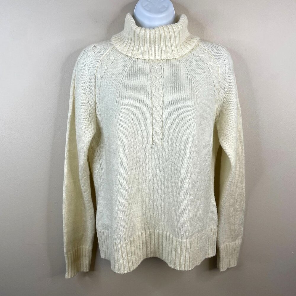 Vintage Fisherman Turtleneck Sweater‎ Womens Medium Ivory Glittery Cabin Outdoor